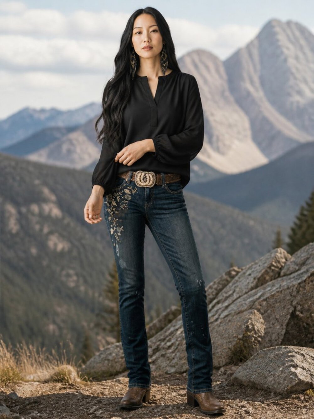 Pleione Black V-Neck Blouse
